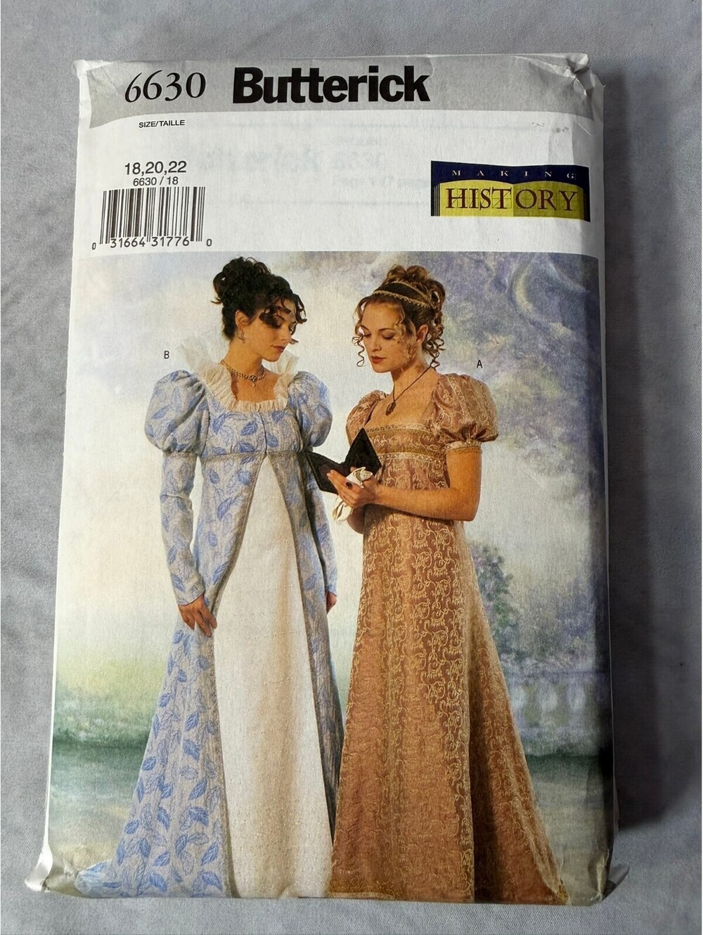 Vintage Butterick 6630 Regency Empire Waist Dress Coat Sewing Pattern 18 20 22